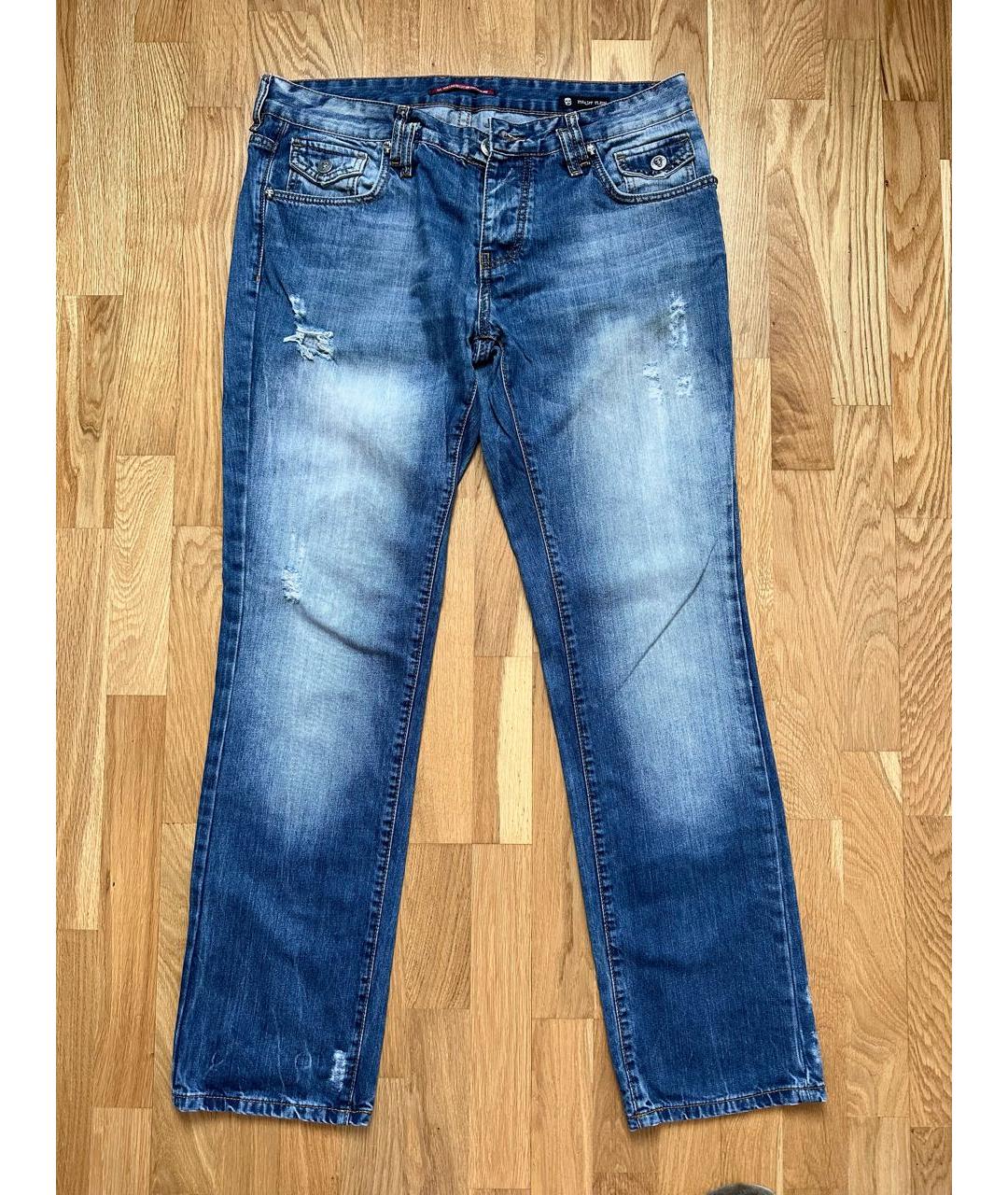PHILIPP PLEIN Синие хлопковые прямые джинсы, фото 2
