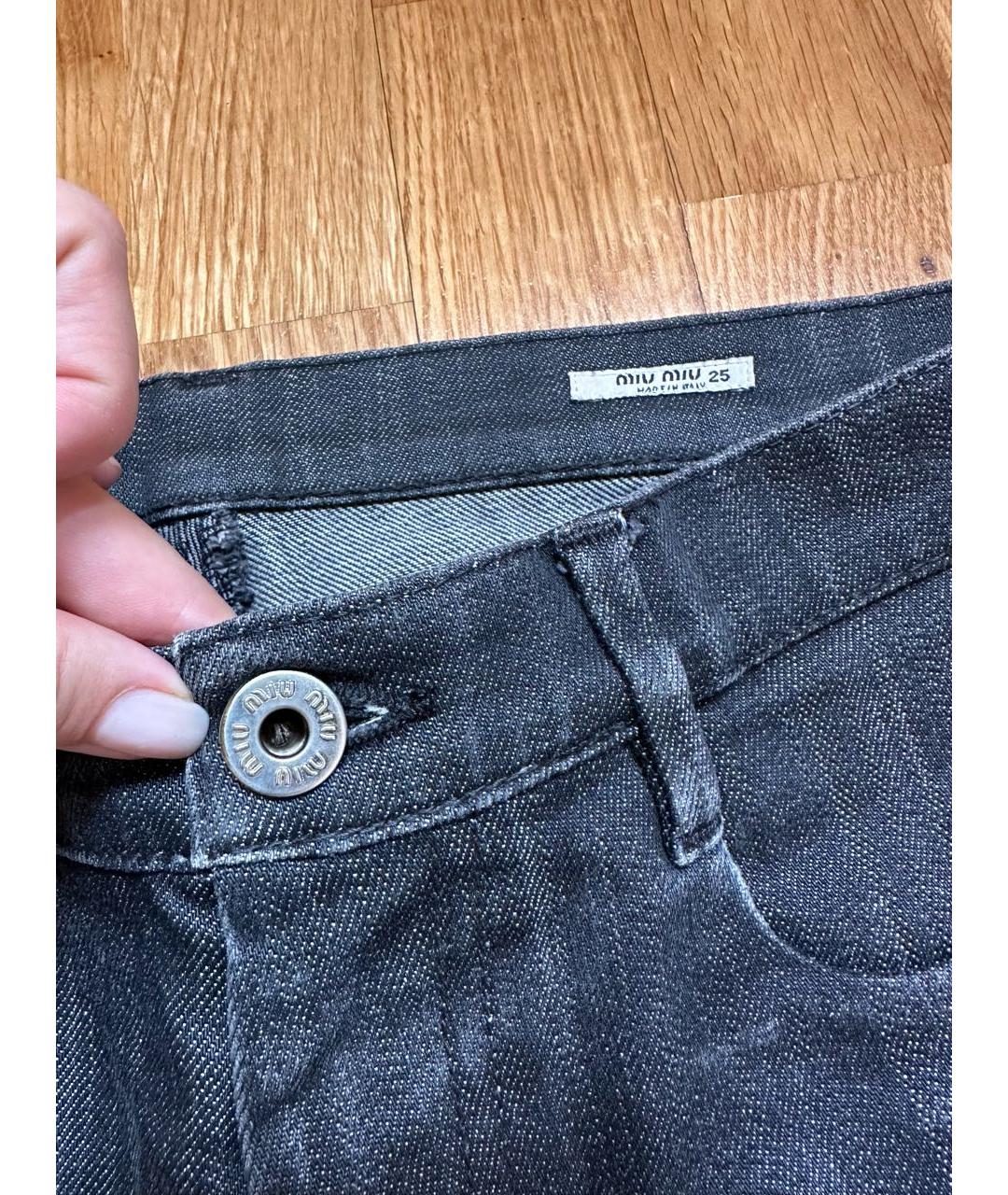 MIU MIU Темно-синие хлопко-полиэстеровые джинсы слим, фото 6