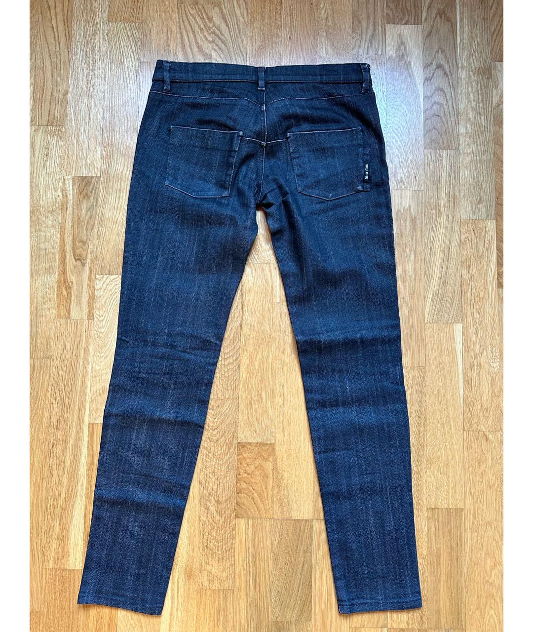 MIU MIU Темно-синие хлопко-полиэстеровые джинсы слим, фото 3