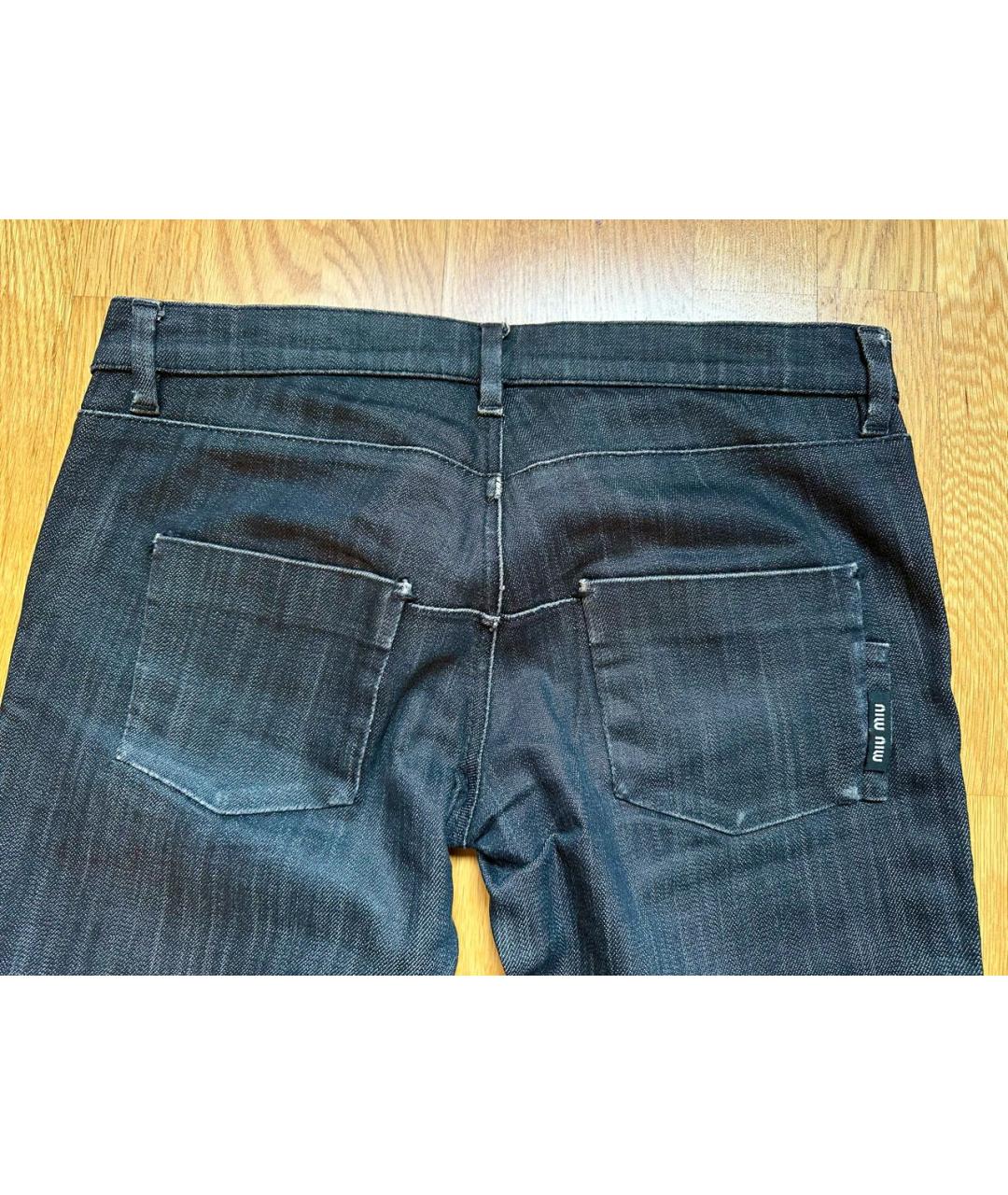 MIU MIU Темно-синие хлопко-полиэстеровые джинсы слим, фото 4
