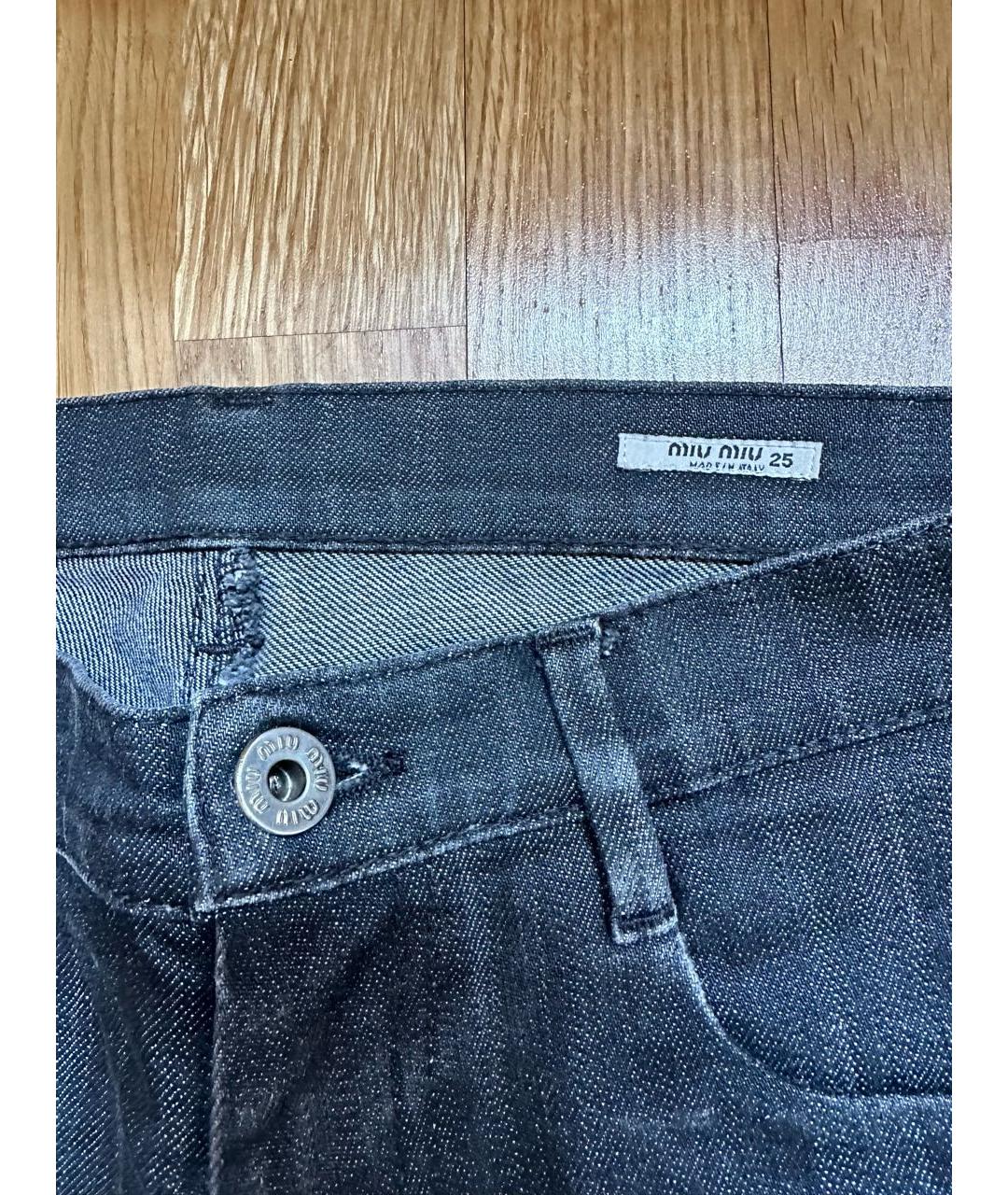 MIU MIU Темно-синие хлопко-полиэстеровые джинсы слим, фото 5
