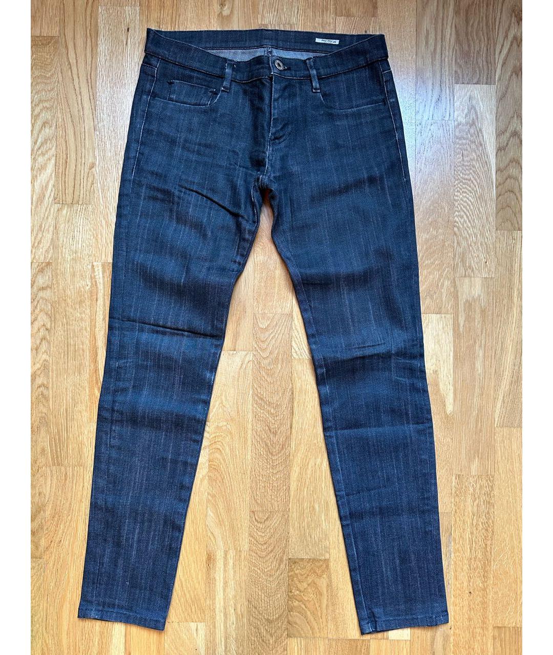 MIU MIU Темно-синие хлопко-полиэстеровые джинсы слим, фото 2