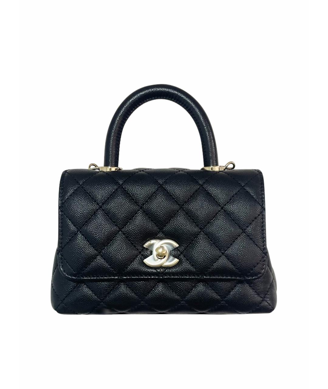 CHANEL PRE-OWNED Черная кожаная сумка с короткими ручками, фото 1