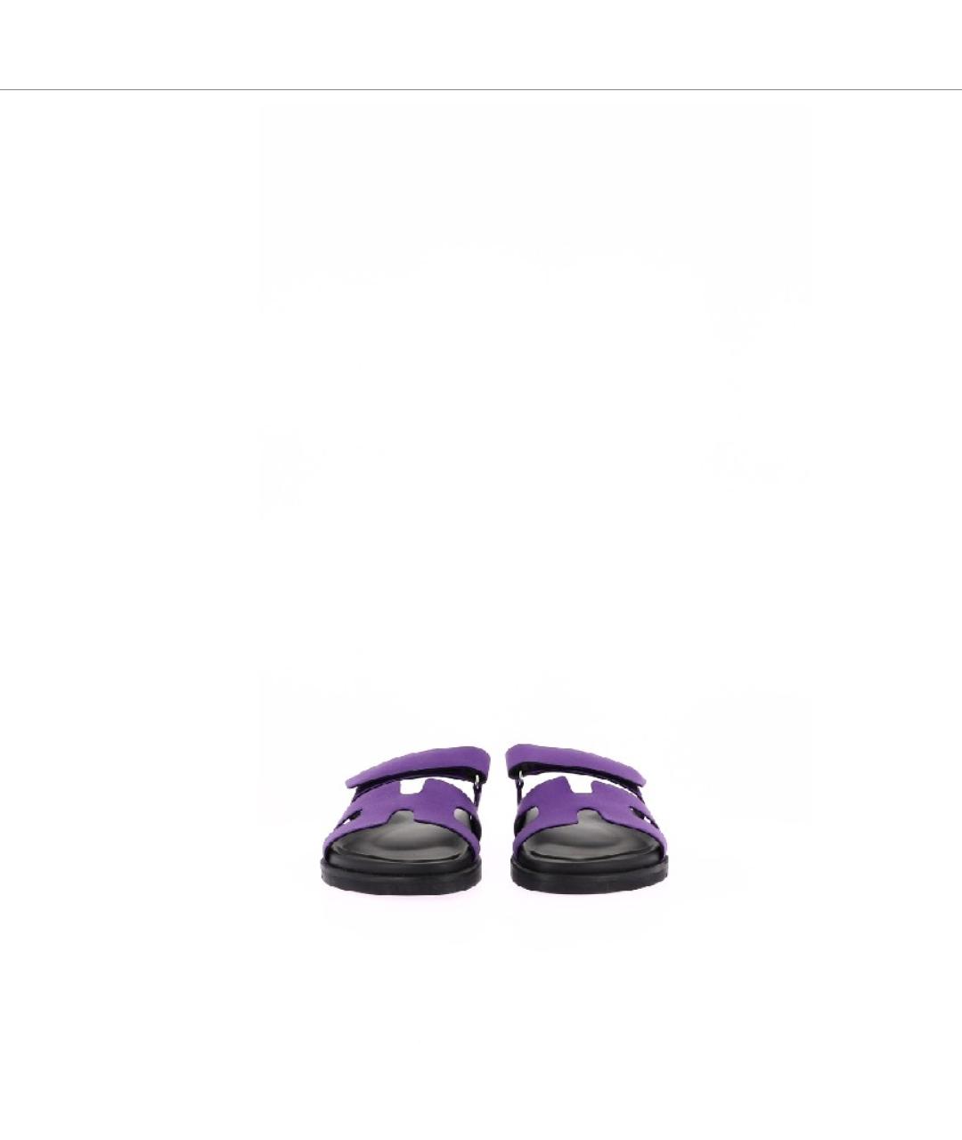 HERMES PRE-OWNED Фиолетовые текстильные шлепанцы, фото 4