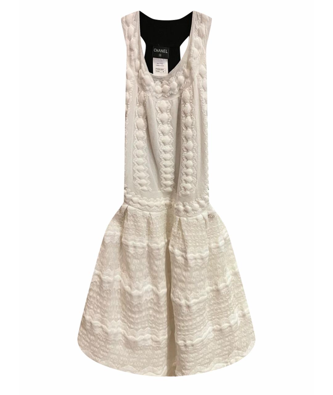 CHANEL PRE-OWNED Белое хлопко-эластановое коктейльное платье, фото 1