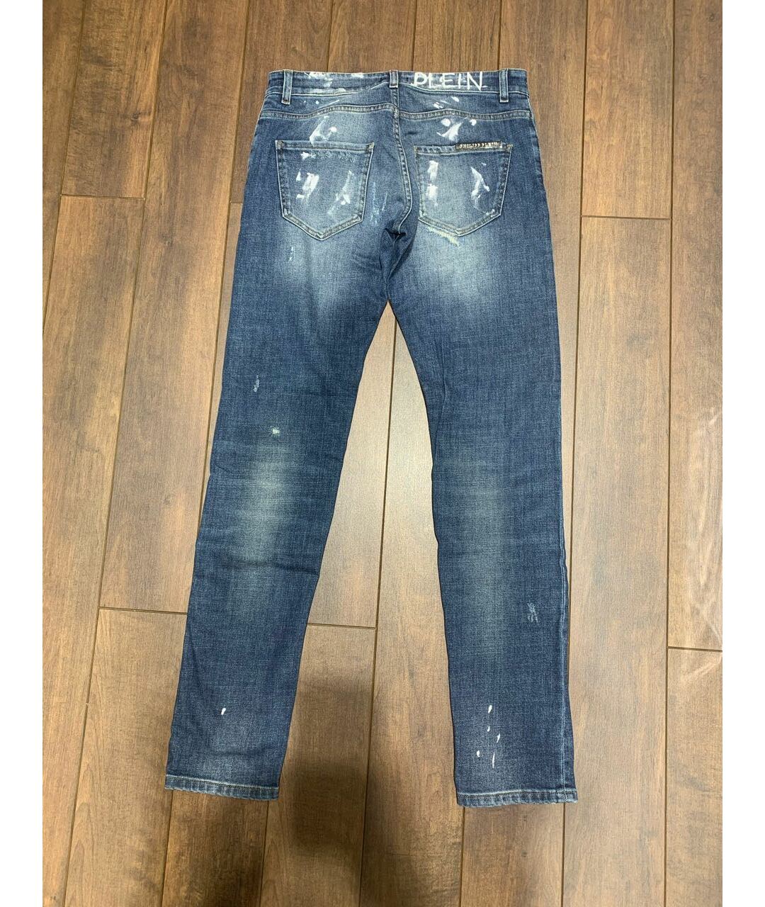 PHILIPP PLEIN Темно-синие хлопко-эластановые джинсы скинни, фото 2