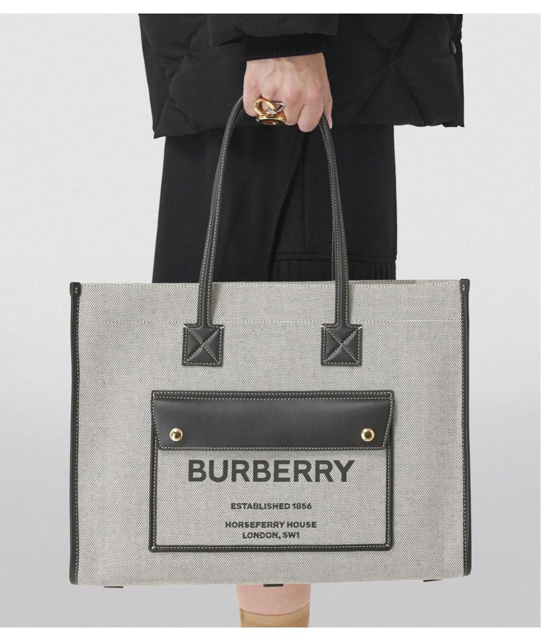 BURBERRY Черная тканевая сумка тоут, фото 4