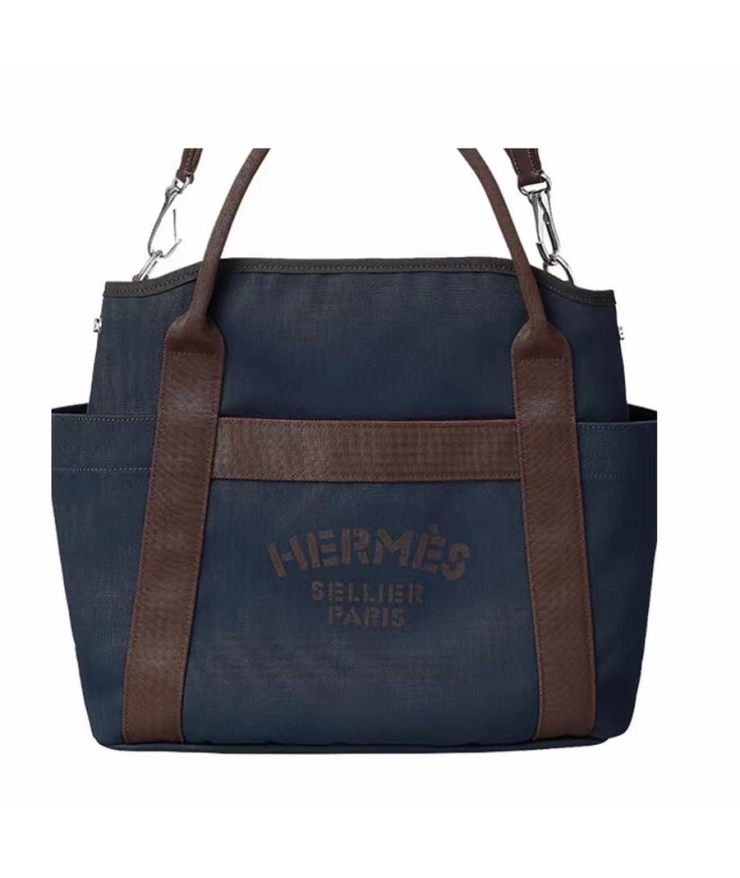 HERMES PRE-OWNED Темно-синяя хлопковая сумка на плечо, фото 2