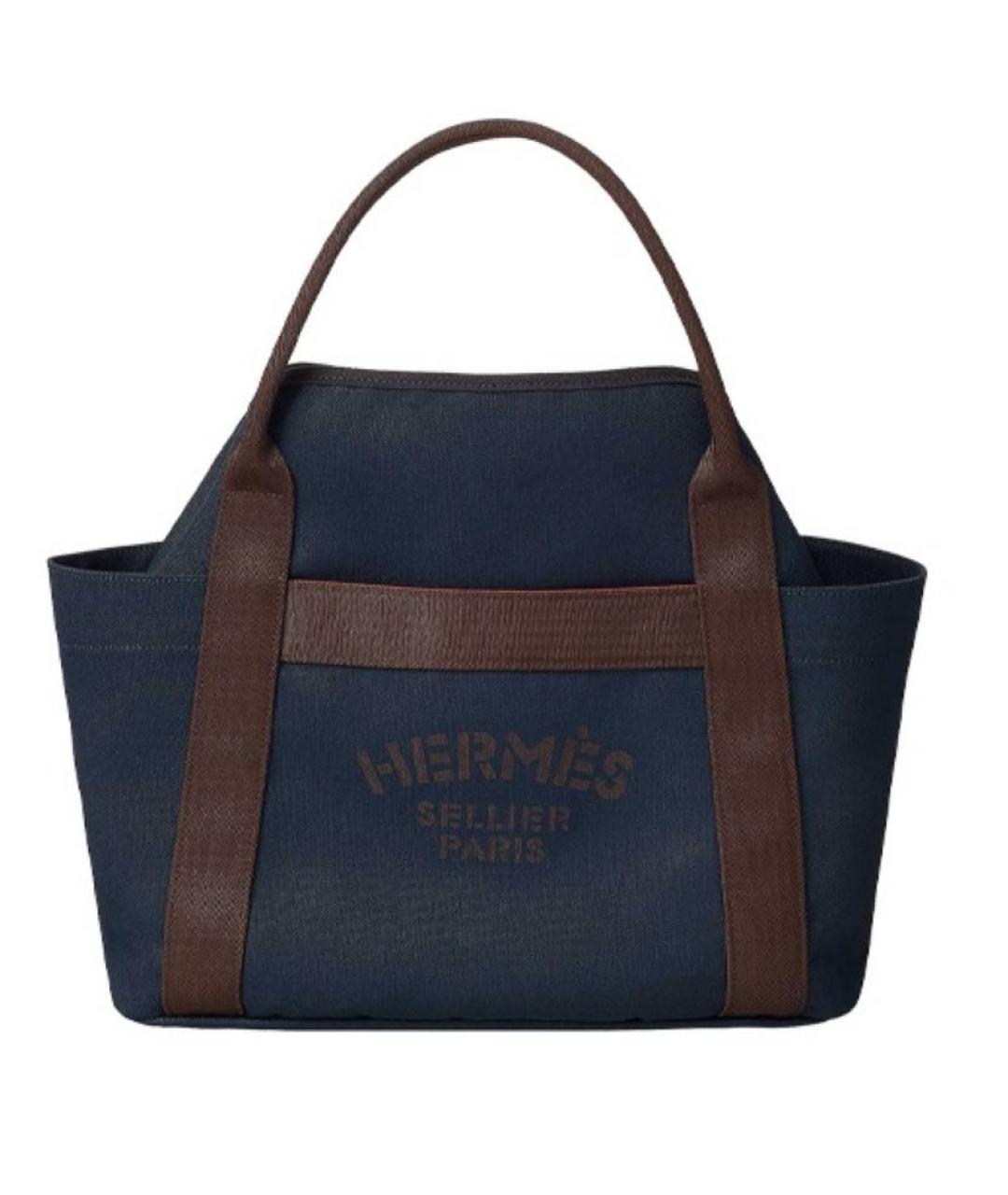 HERMES Темно-синяя хлопковая сумка на плечо, фото 1