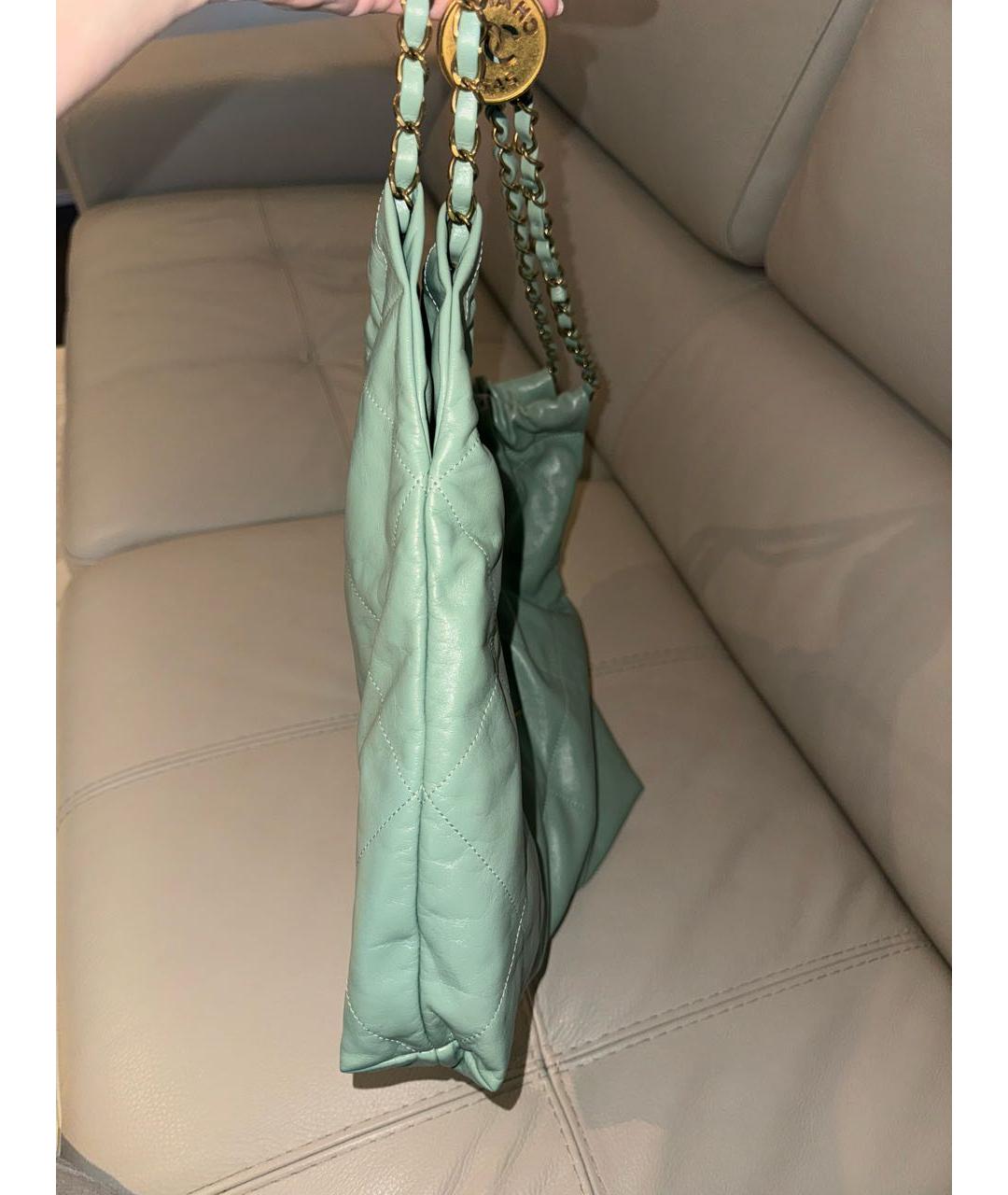 CHANEL PRE-OWNED Зеленая кожаная сумка тоут, фото 3