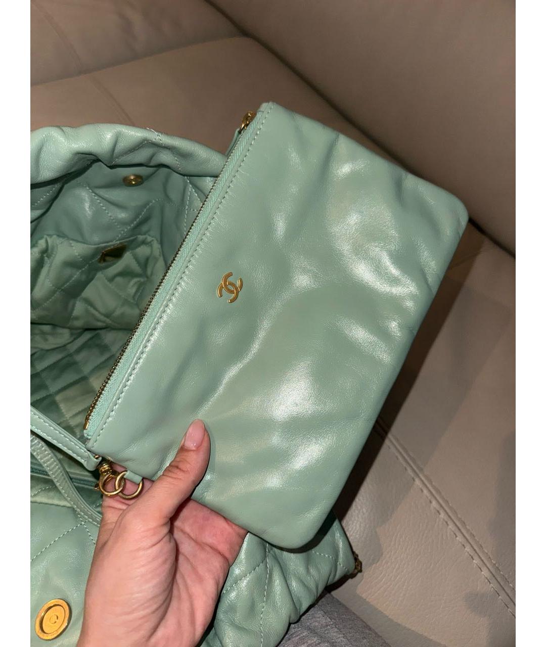 CHANEL PRE-OWNED Зеленая кожаная сумка тоут, фото 4