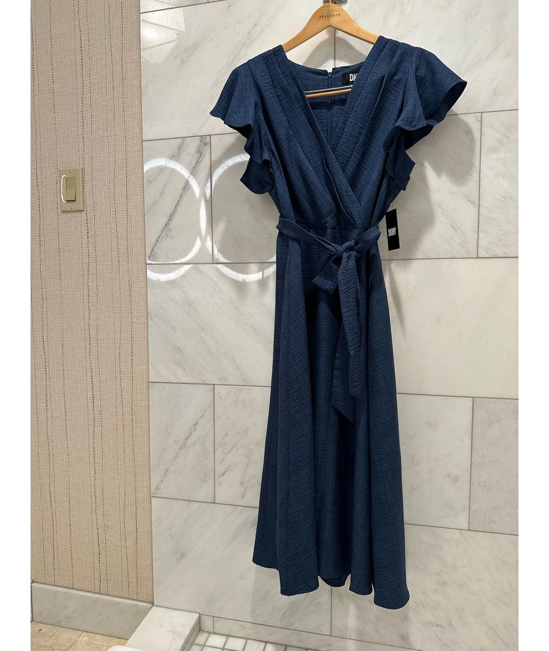 DKNY Синее полиэстеровое повседневное платье, фото 9