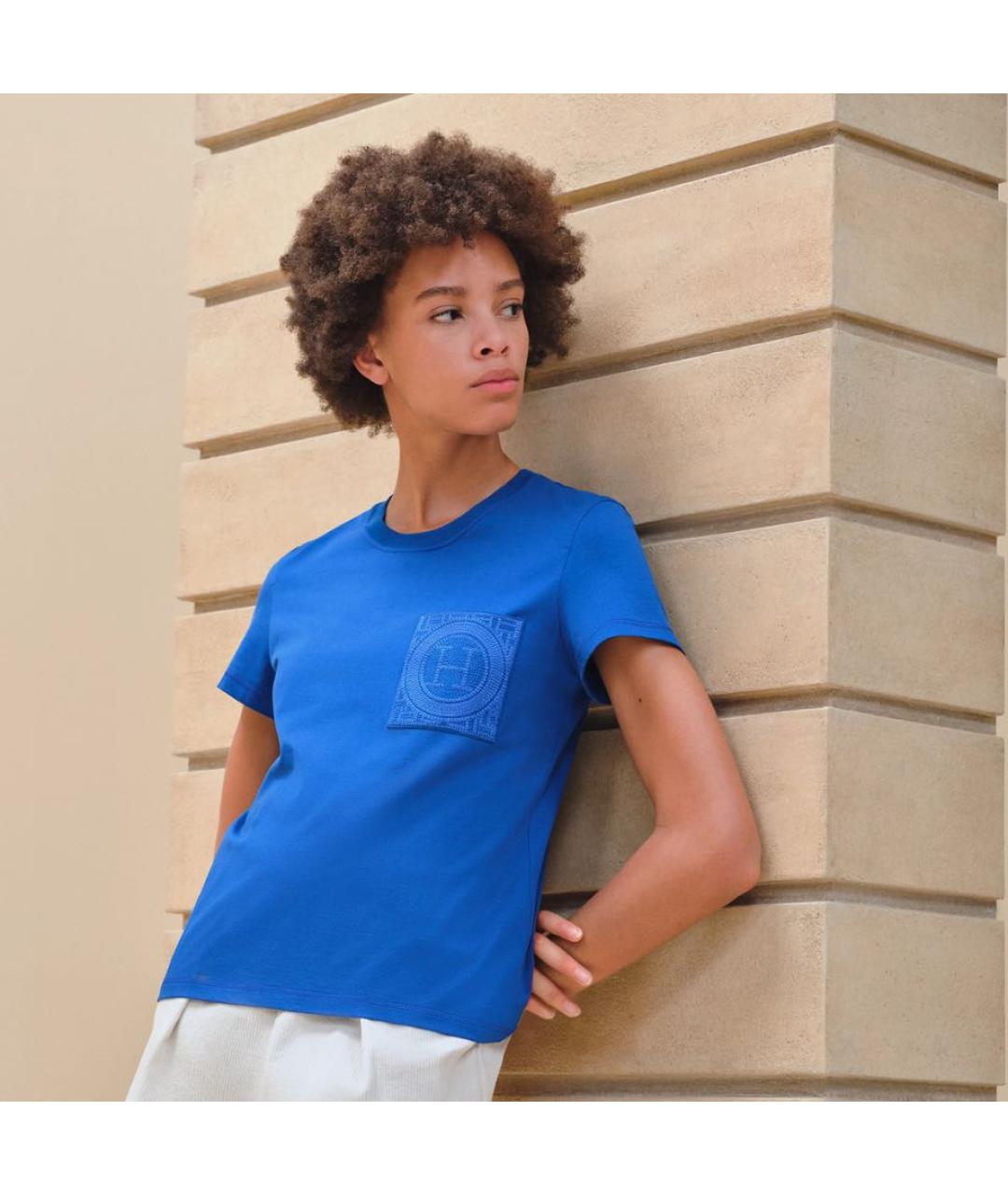 HERMES PRE-OWNED Синяя хлопковая футболка, фото 4
