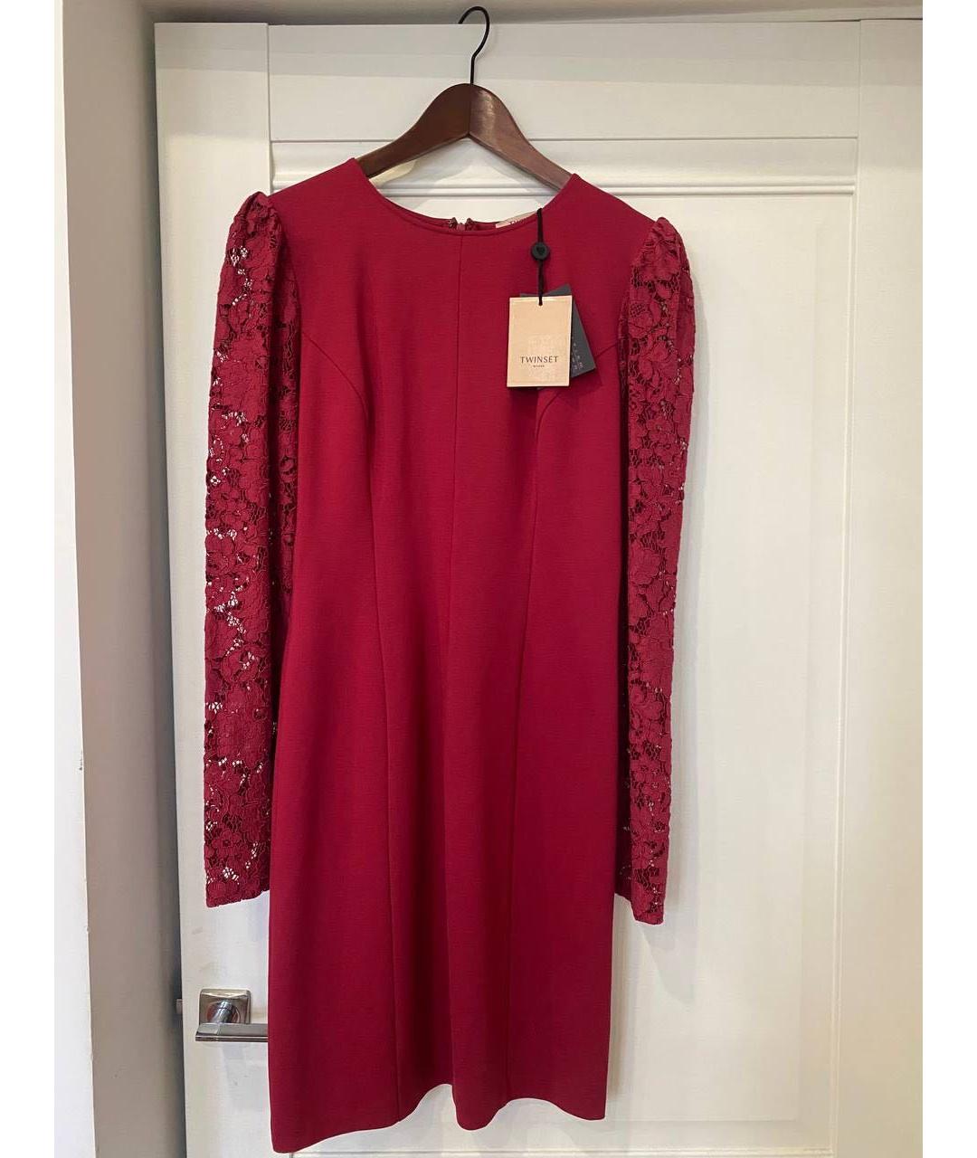 TWIN-SET Бордовое вискозное коктейльное платье, фото 7