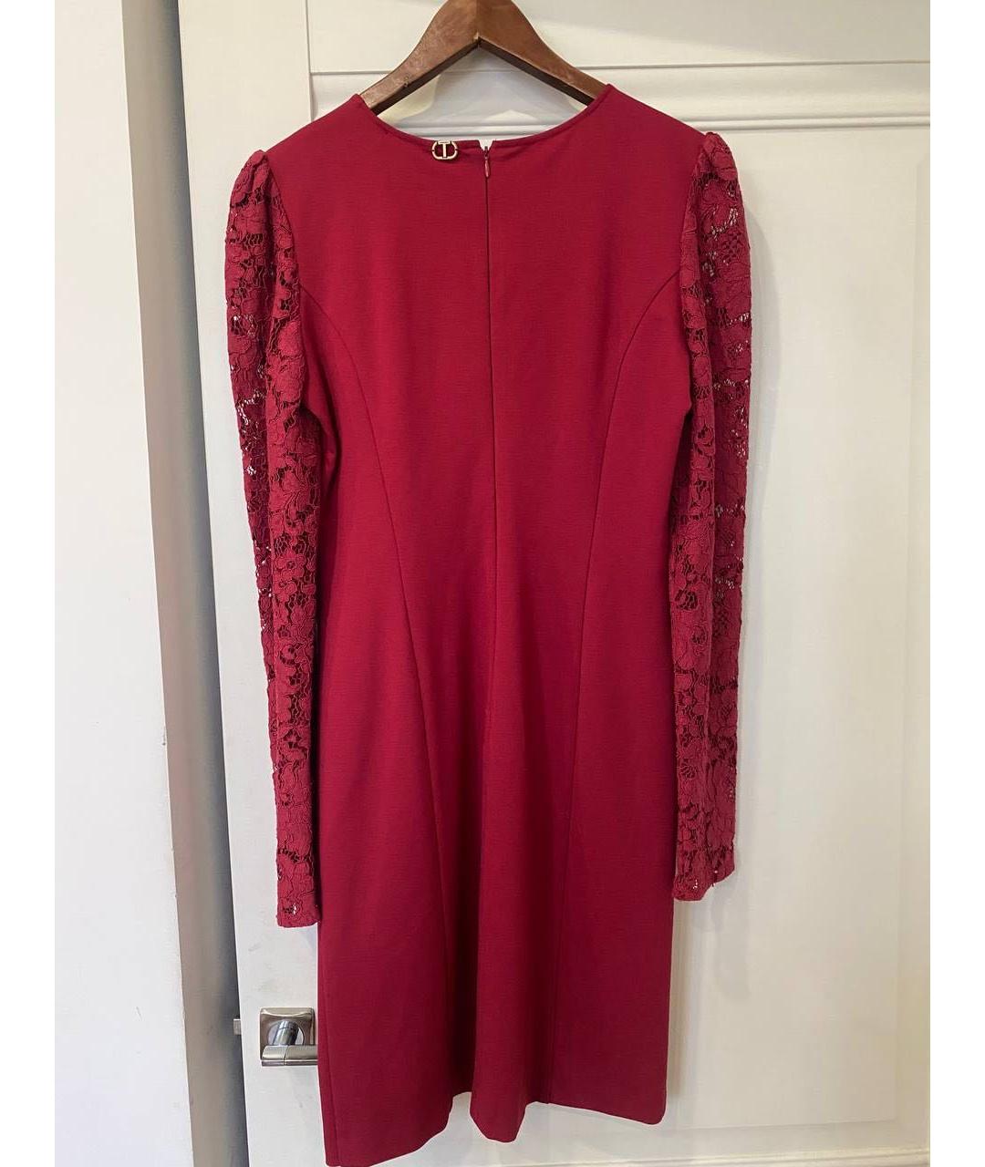 TWIN-SET Бордовое вискозное коктейльное платье, фото 3