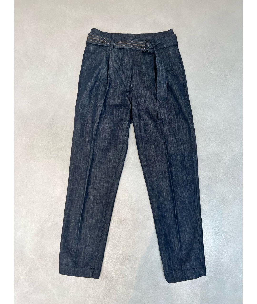 BRUNELLO CUCINELLI Темно-синие хлопковые прямые брюки, фото 8