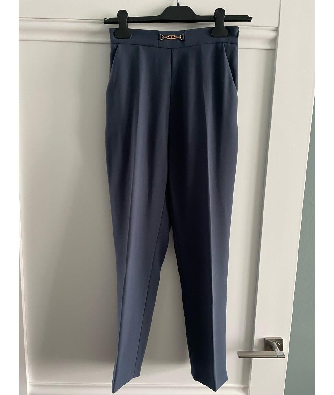 ELISABETTA FRANCHI Темно-синие полиэстеровые прямые брюки, фото 7
