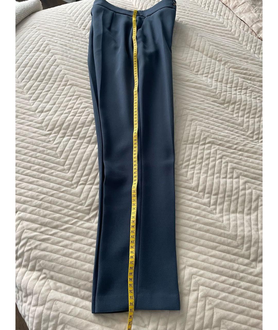 ELISABETTA FRANCHI Темно-синие полиэстеровые прямые брюки, фото 6