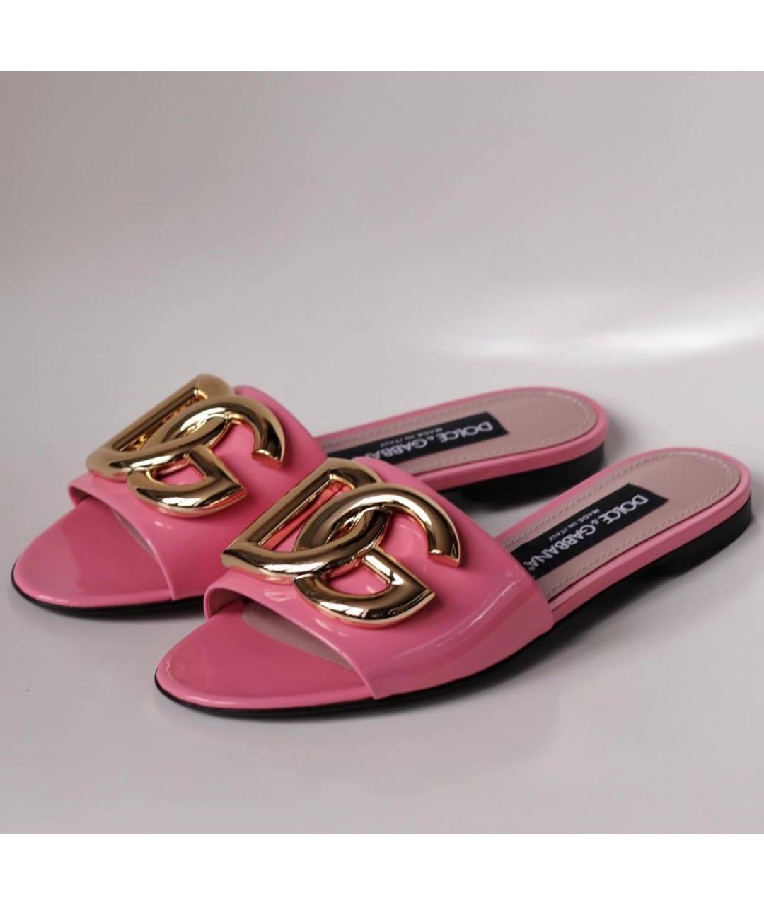 DOLCE&GABBANA Розовые шлепанцы из лакированной кожи, фото 2