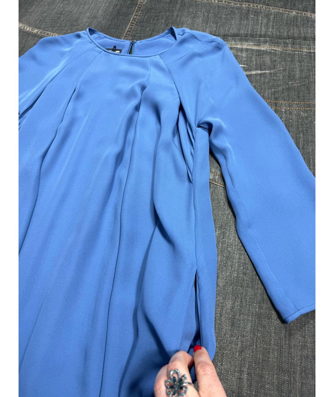 EMPORIO ARMANI Голубое шелковое повседневное платье, фото 5