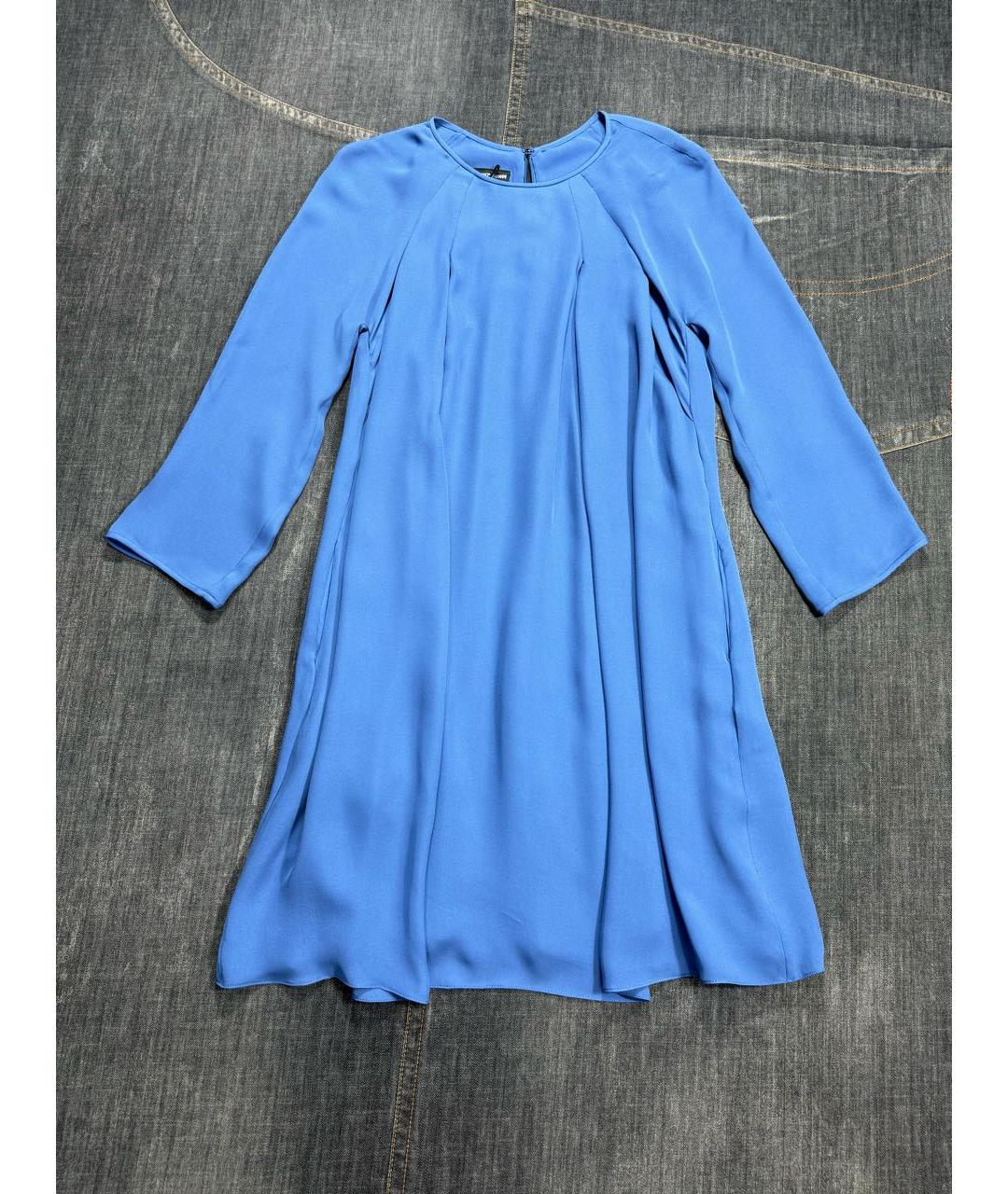 EMPORIO ARMANI Голубое шелковое повседневное платье, фото 2