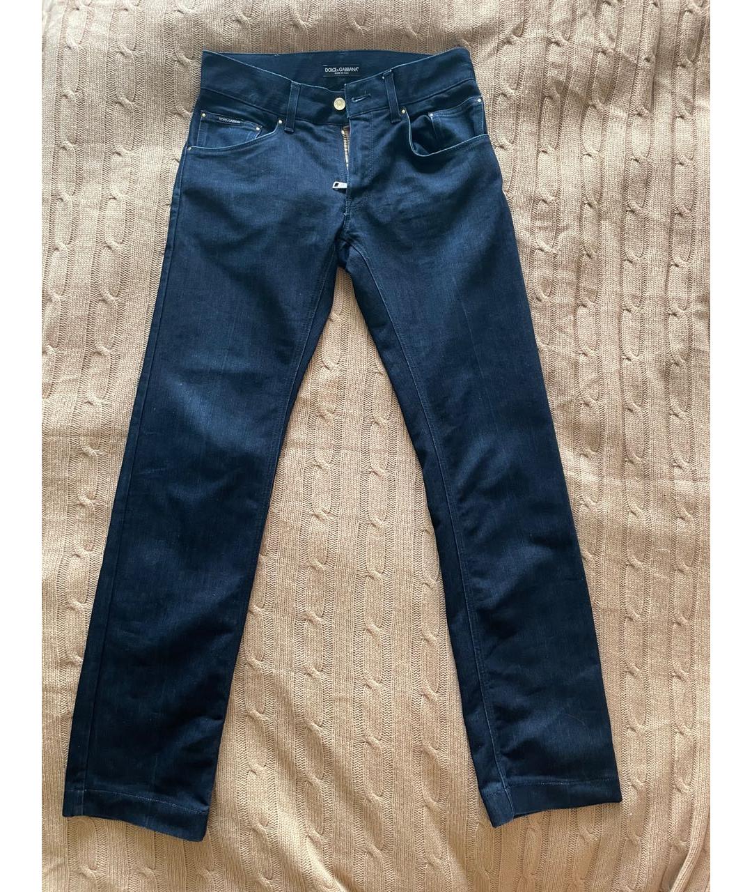 DOLCE&GABBANA Темно-синие хлопковые прямые джинсы, фото 5
