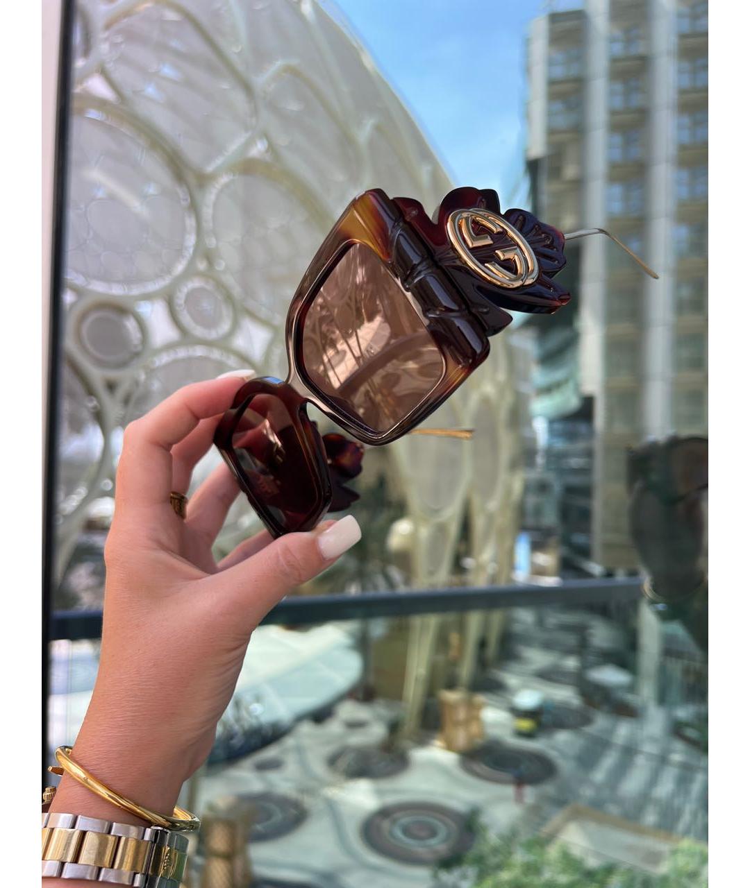 GUCCI Коричневые пластиковые солнцезащитные очки, фото 3