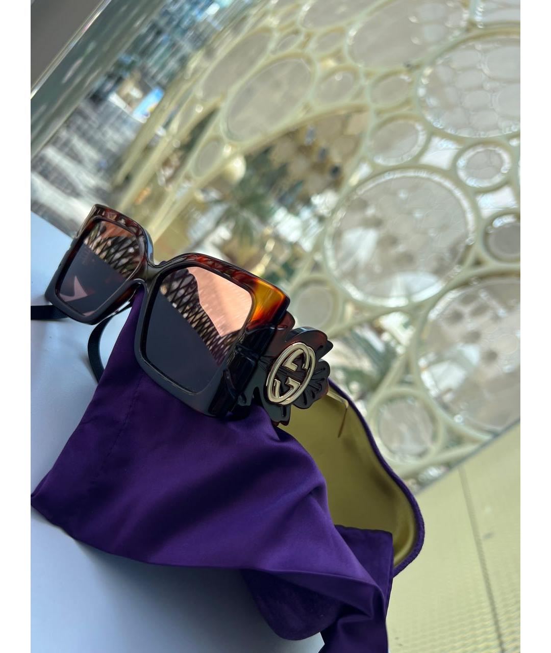 GUCCI Коричневые пластиковые солнцезащитные очки, фото 2
