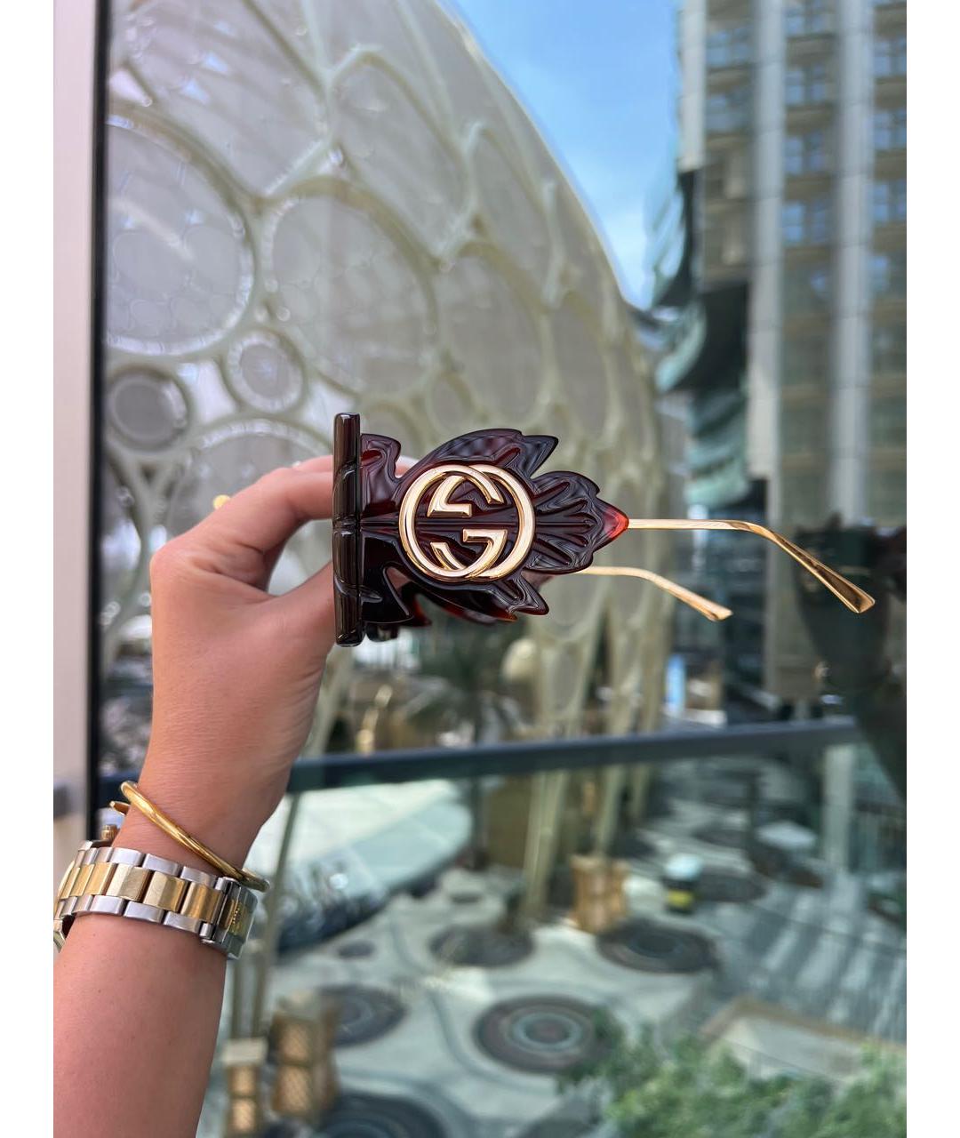 GUCCI Коричневые пластиковые солнцезащитные очки, фото 4