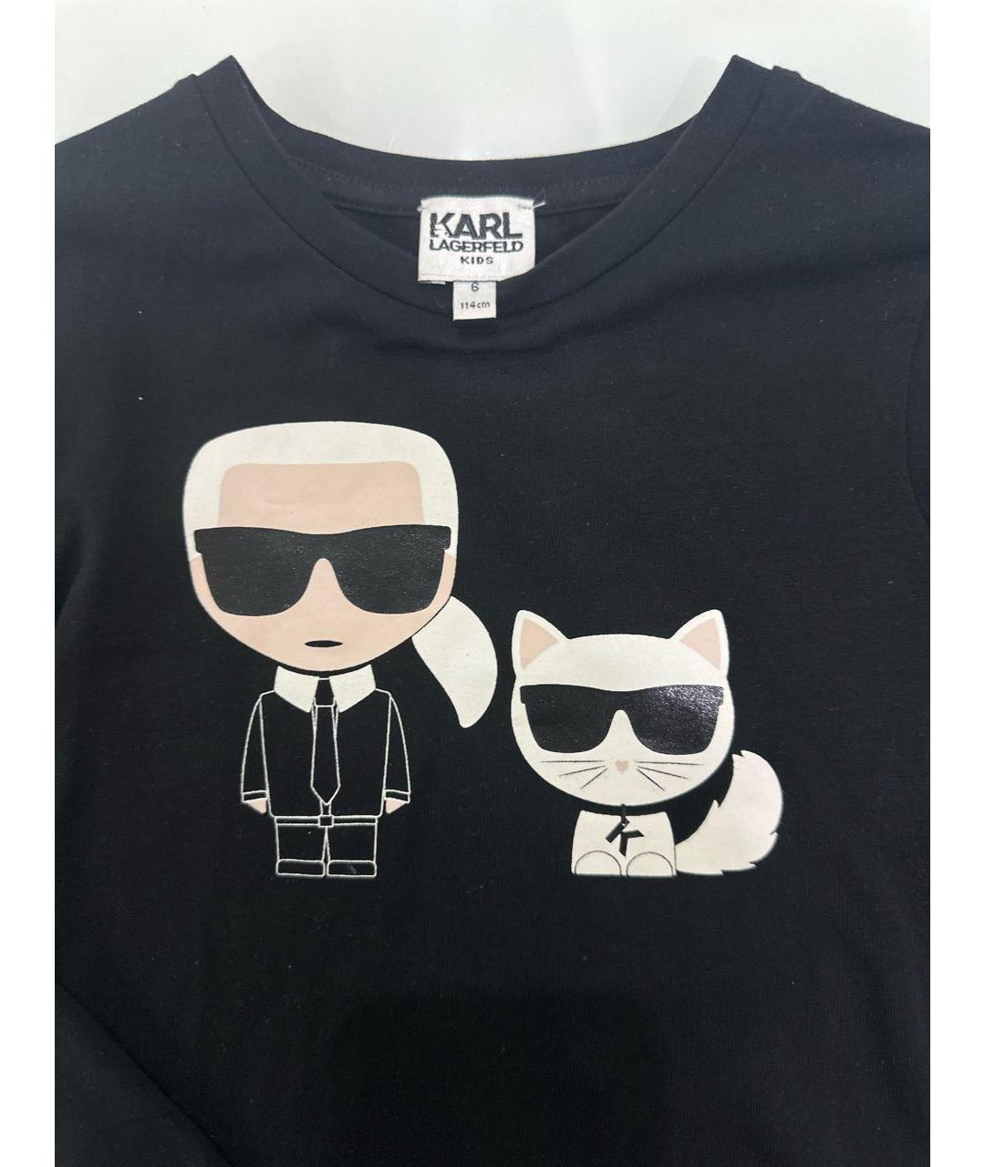 KARL LAGERFELD KIDS Черный хлопковый детская футболка / топ, фото 2