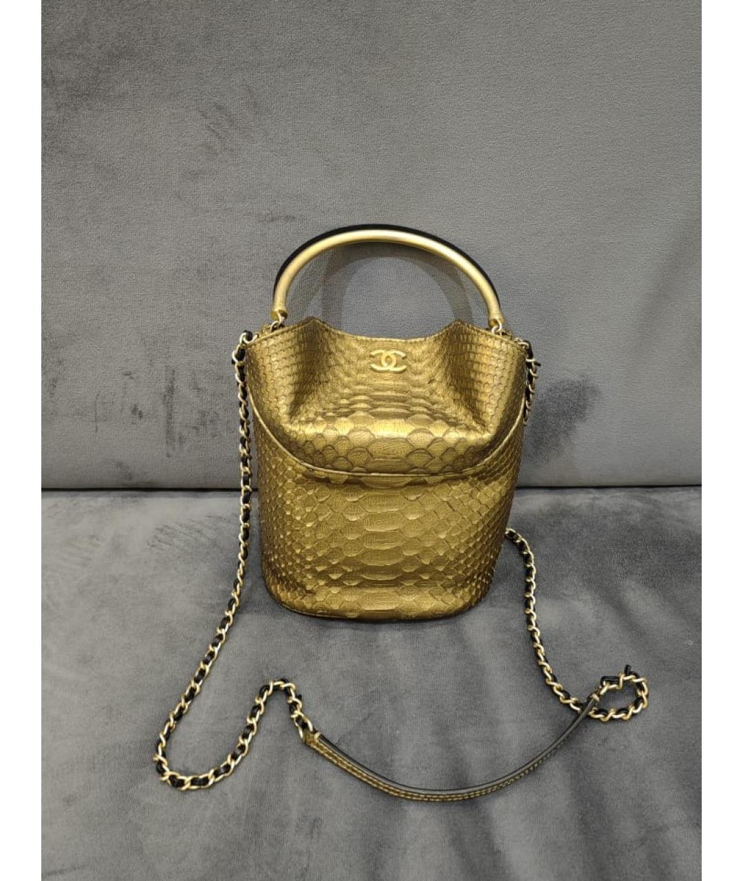 CHANEL PRE-OWNED Золотая сумка с короткими ручками из экзотической кожи, фото 4
