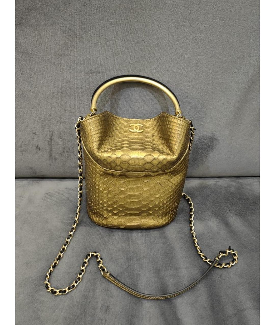 CHANEL PRE-OWNED Золотая сумка с короткими ручками из экзотической кожи, фото 3