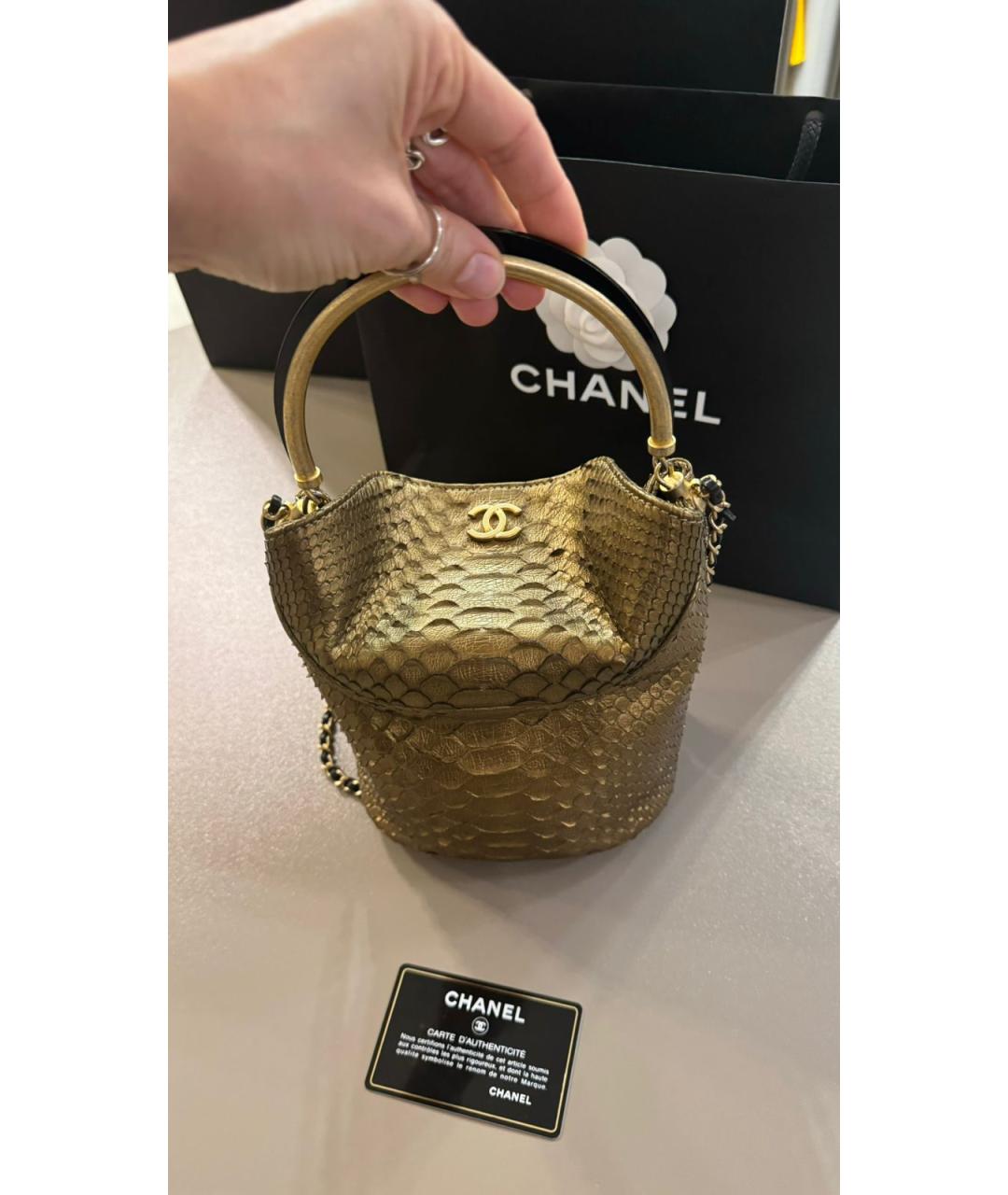 CHANEL PRE-OWNED Золотая сумка с короткими ручками из экзотической кожи, фото 2