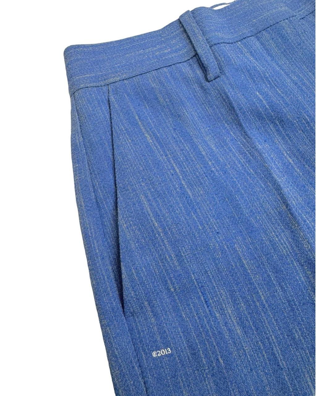 OFF-WHITE Синие льняные прямые брюки, фото 7