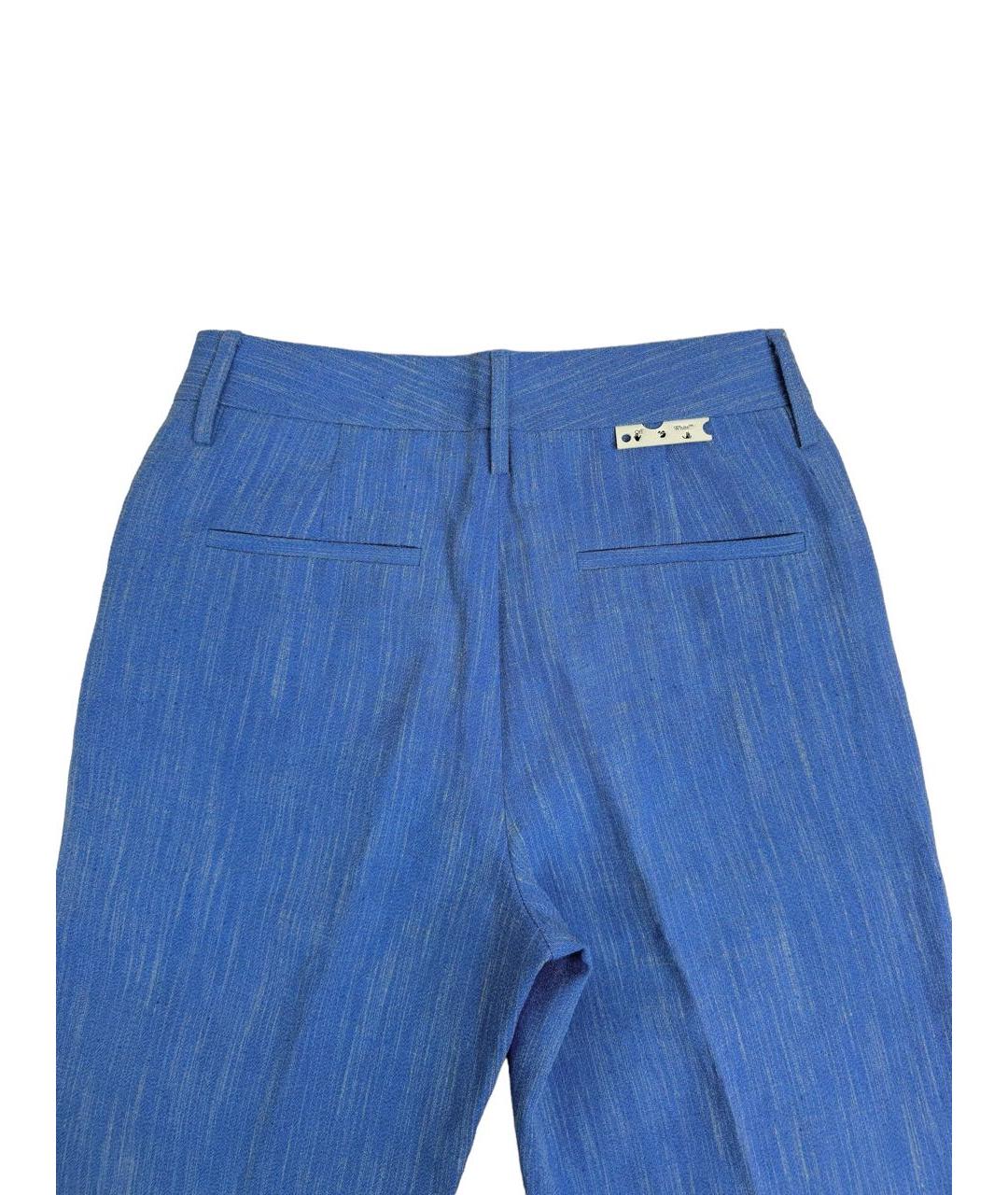 OFF-WHITE Синие льняные прямые брюки, фото 3