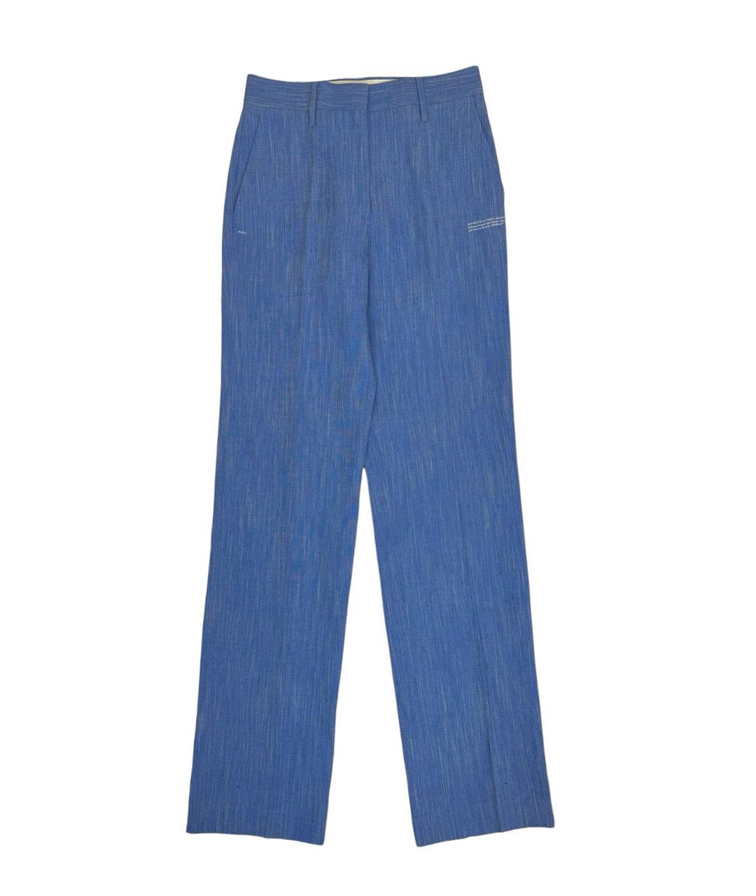 OFF-WHITE Синие льняные прямые брюки, фото 1