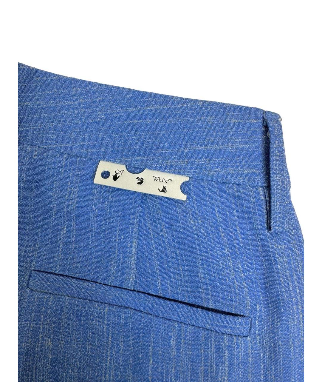 OFF-WHITE Синие льняные прямые брюки, фото 4