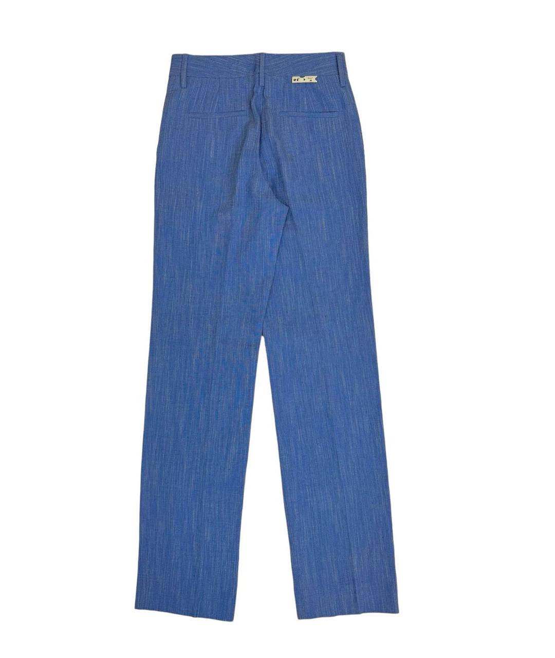 OFF-WHITE Синие льняные прямые брюки, фото 2