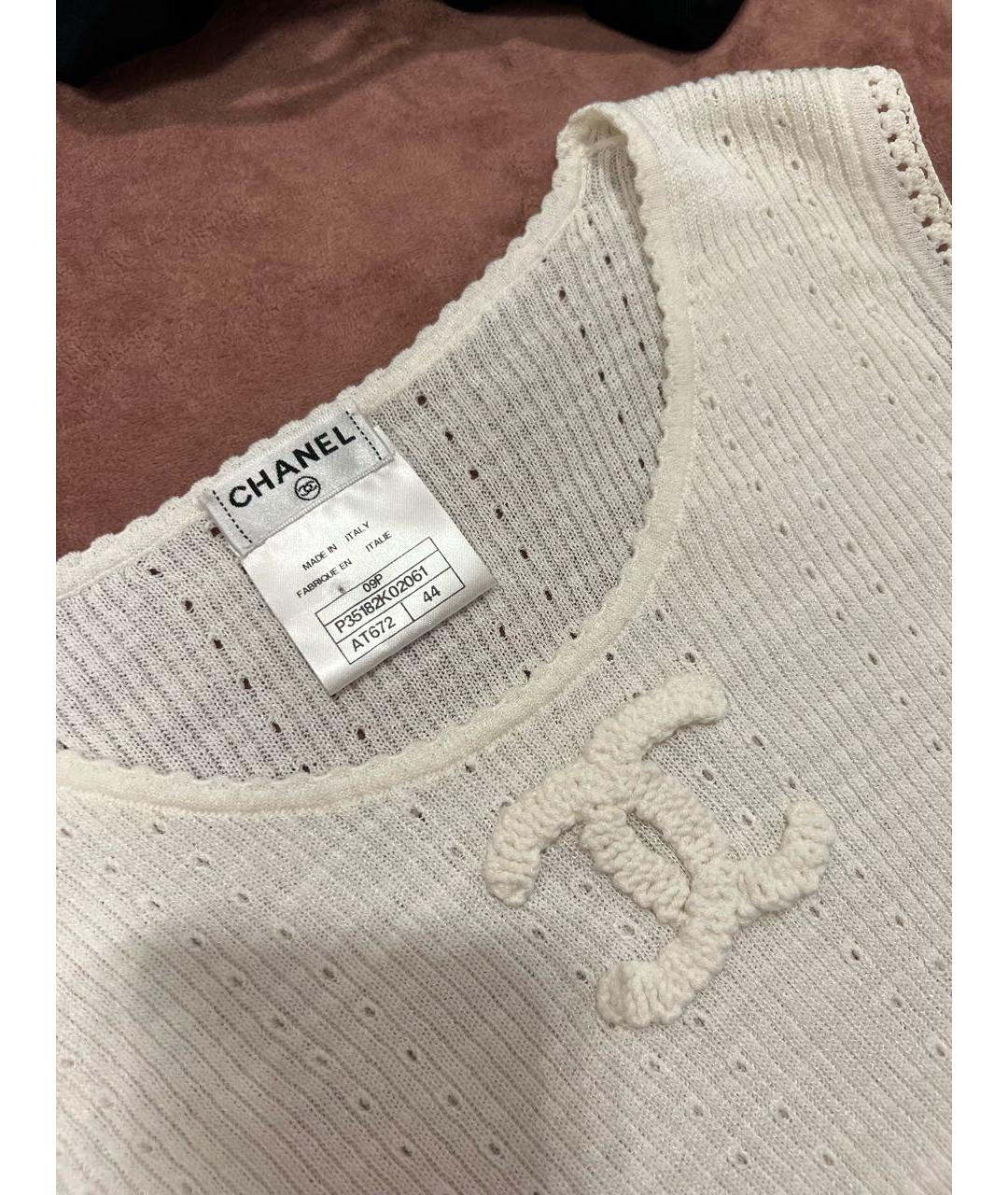 CHANEL Белая хлопко-эластановая майка, фото 2