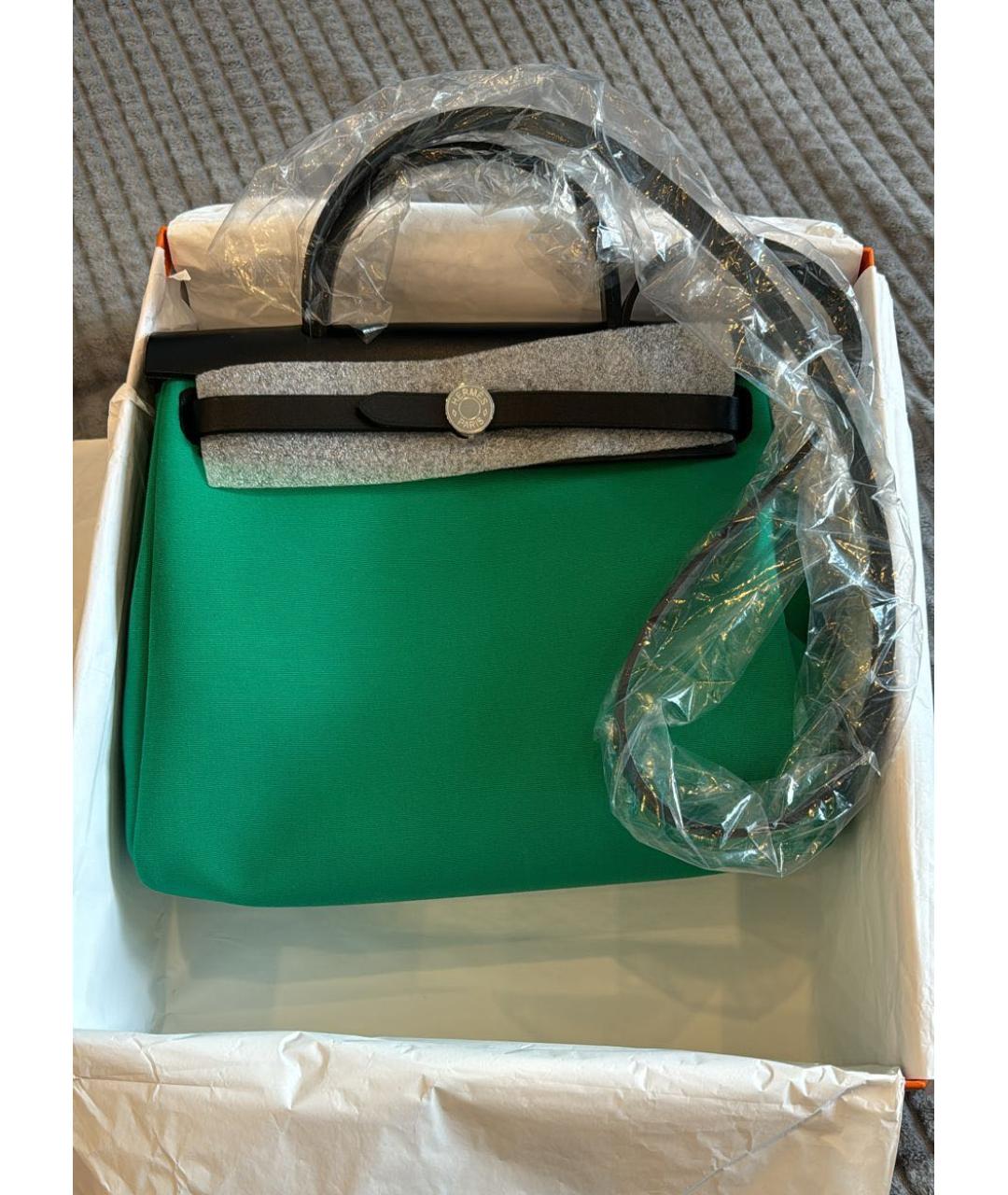 HERMES PRE-OWNED Зеленая тканевая сумка с короткими ручками, фото 7