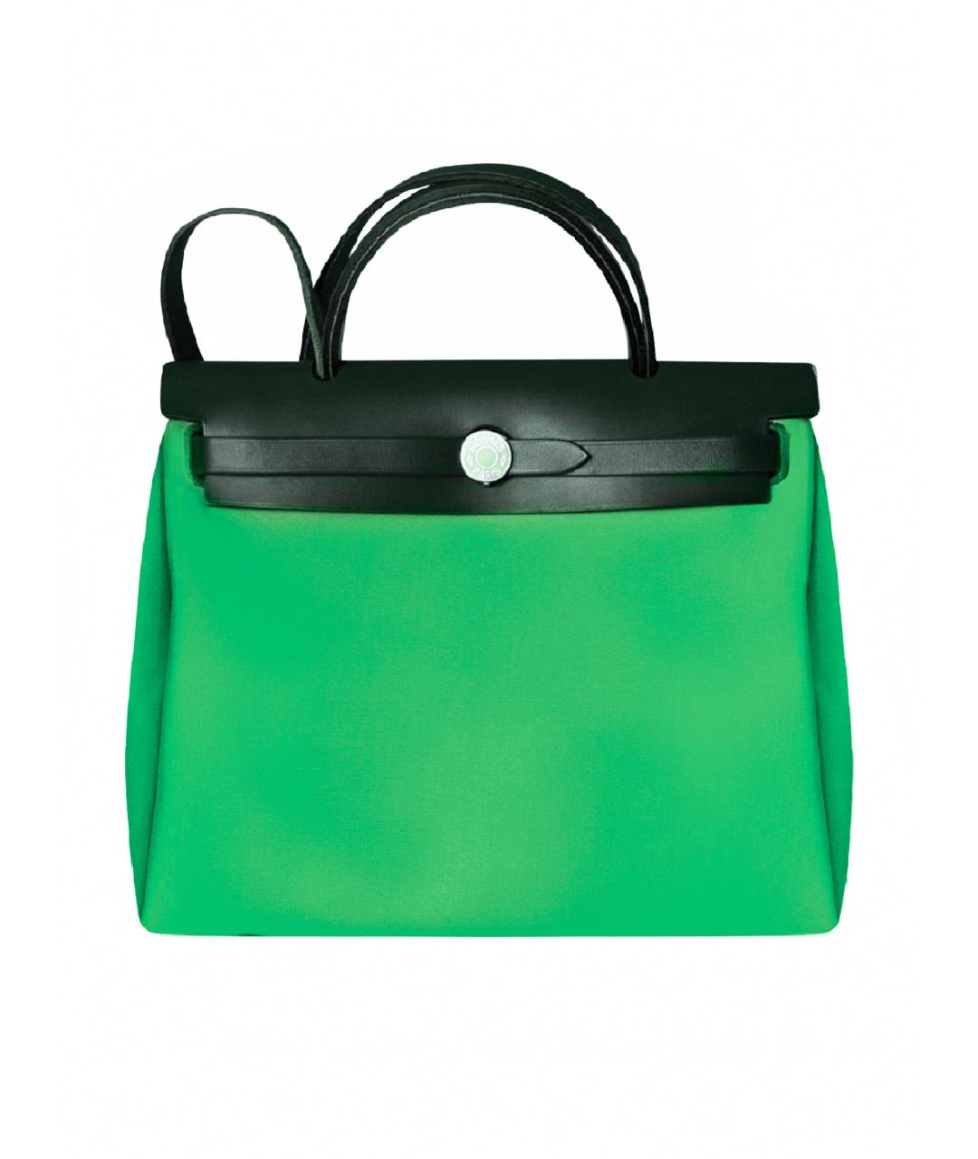 HERMES PRE-OWNED Зеленая тканевая сумка с короткими ручками, фото 1