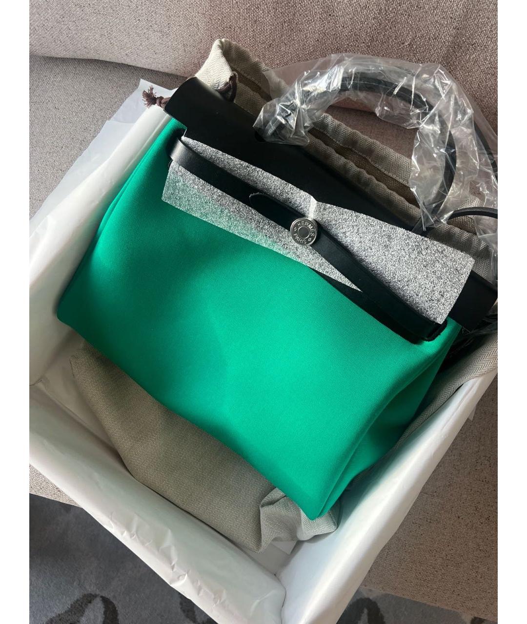 HERMES PRE-OWNED Зеленая тканевая сумка с короткими ручками, фото 2