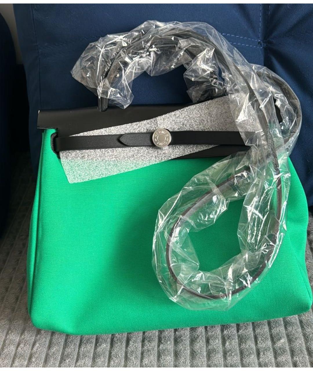 HERMES PRE-OWNED Зеленая тканевая сумка с короткими ручками, фото 4