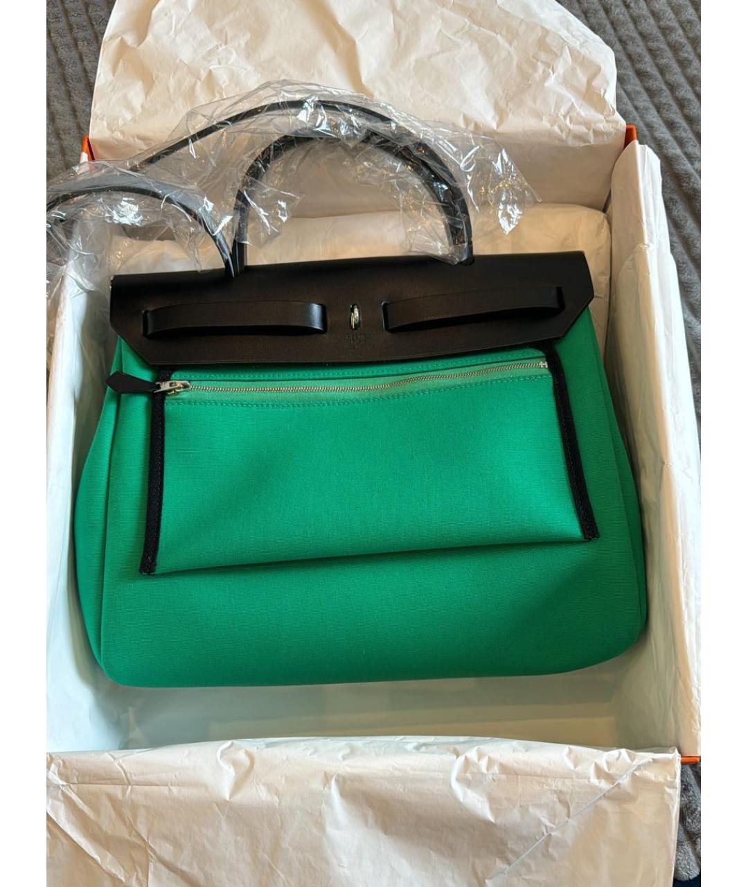 HERMES PRE-OWNED Зеленая тканевая сумка с короткими ручками, фото 3