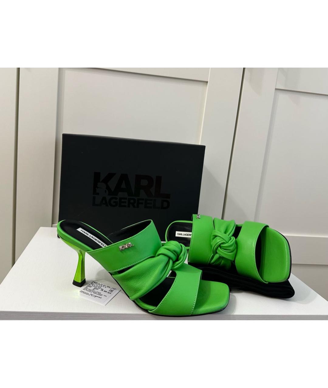 KARL LAGERFELD Зеленые кожаные мюли, фото 3
