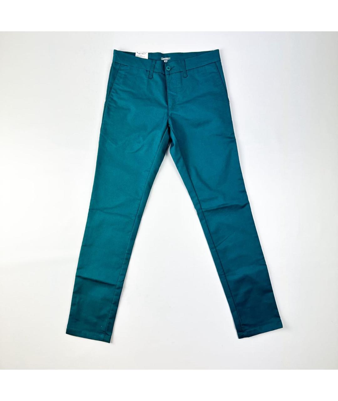 CARHARTT WIP Зеленые хлопко-эластановые брюки чинос, фото 5