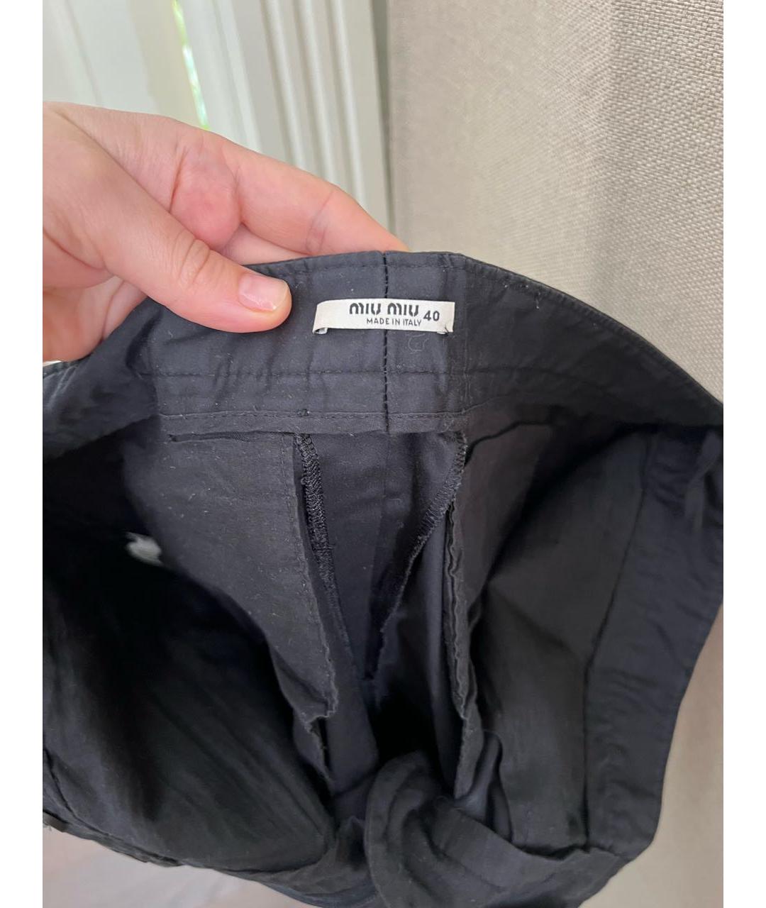 MIU MIU Черные хлопко-эластановые прямые брюки, фото 3