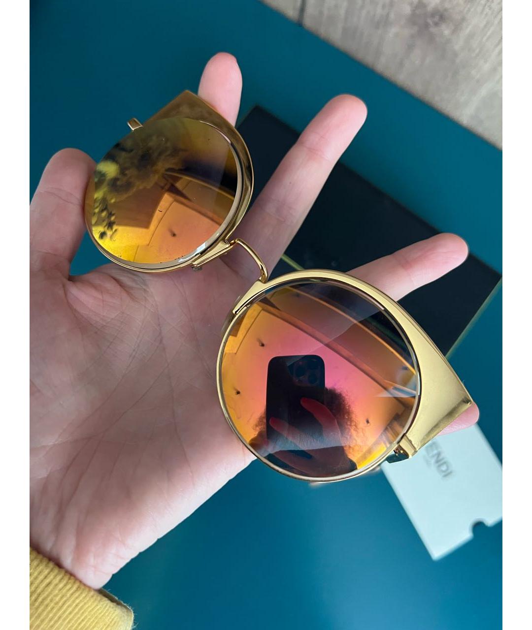 FENDI Желтые металлические солнцезащитные очки, фото 2