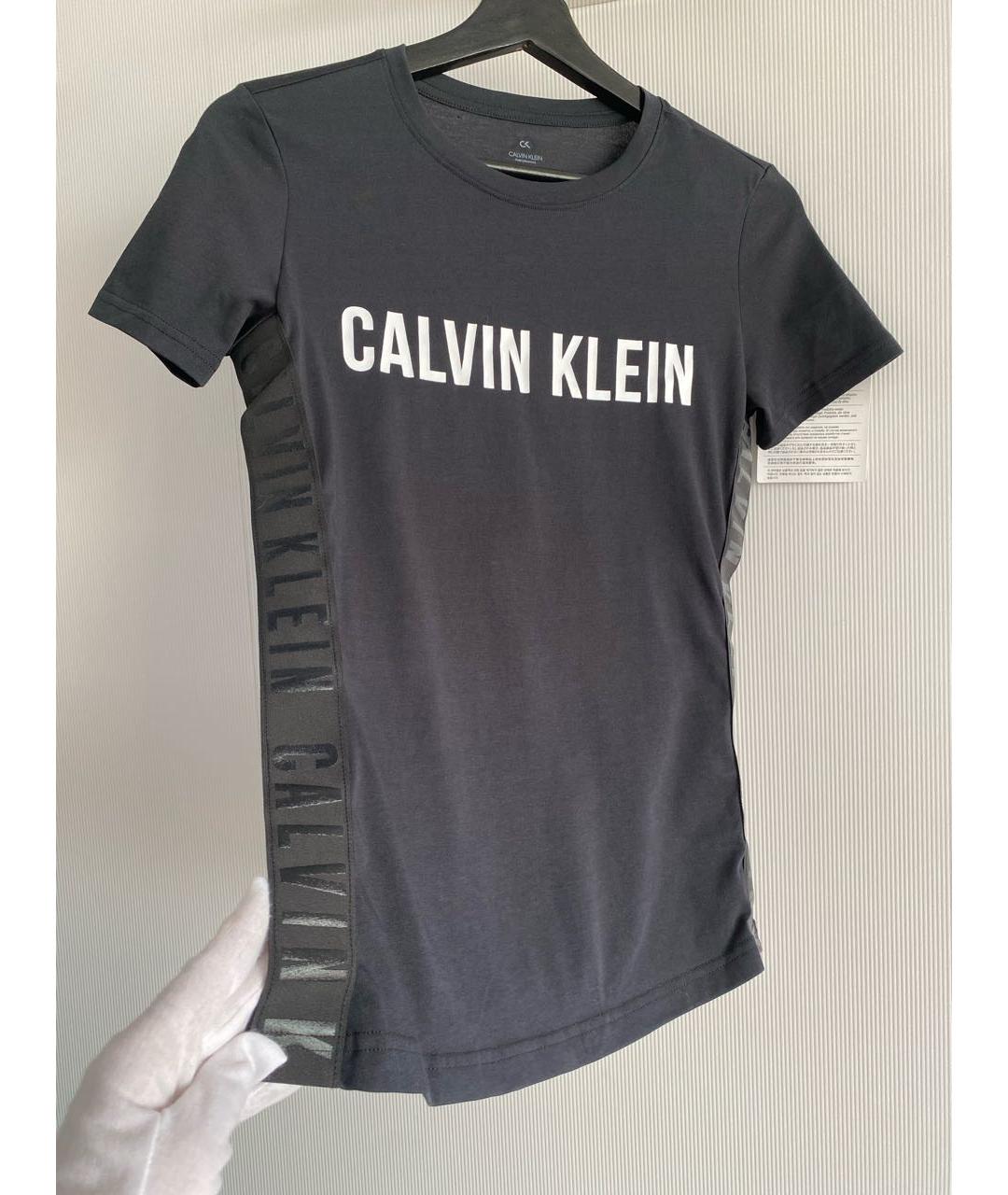 CALVIN KLEIN Черная хлопко-эластановая футболка, фото 4