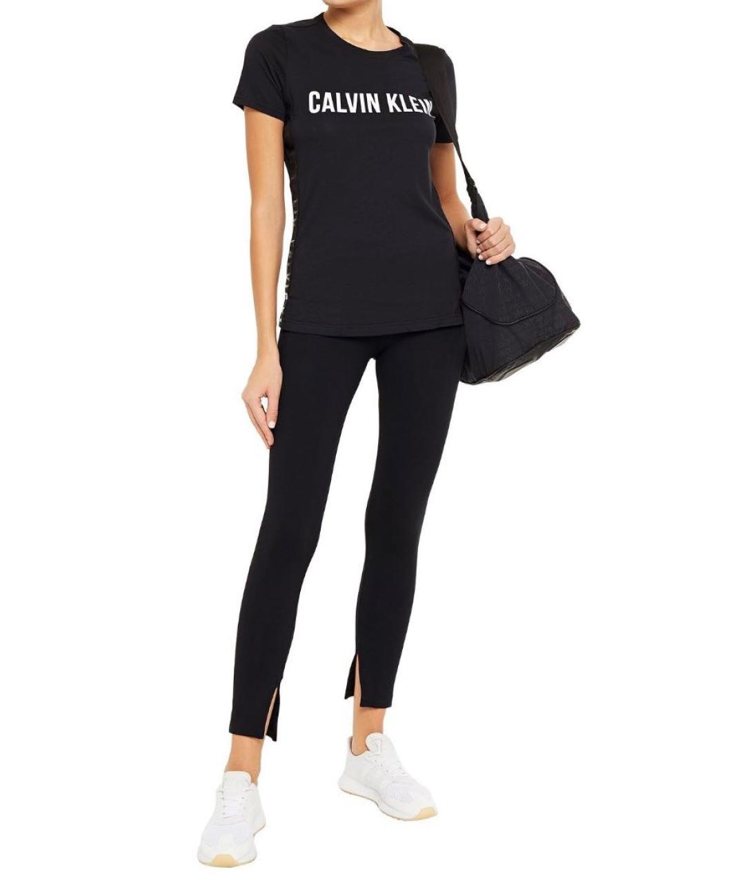 CALVIN KLEIN Черная хлопко-эластановая футболка, фото 2